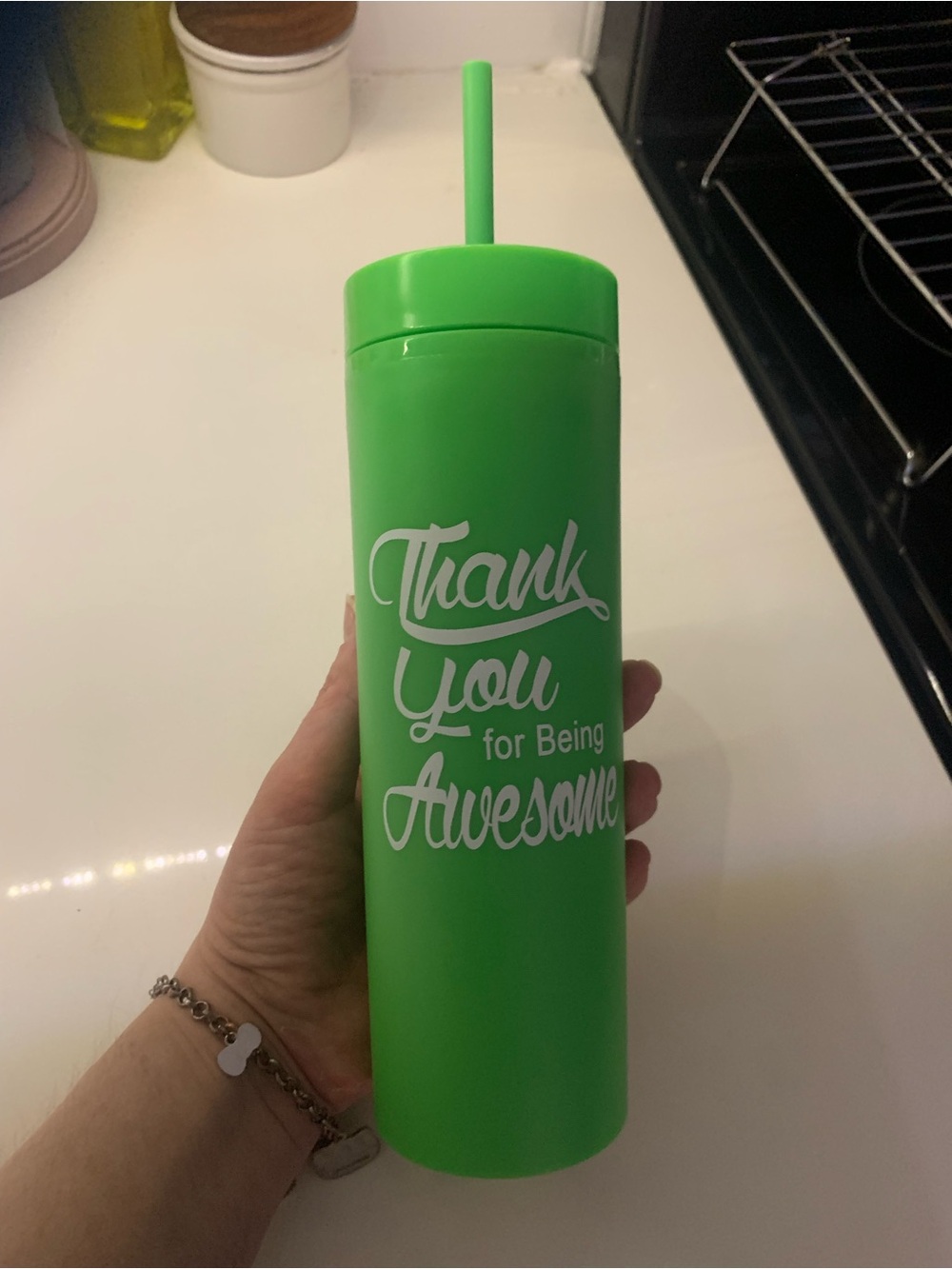 ‘Thank You for Being Awesome’ Green Tumbler with Straw 16oz